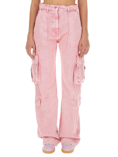 Msgm Bleached-effect Wide-leg Cargo Jeans In Pink