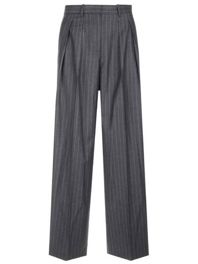 Theory Striped Pleated Trousers In Grey