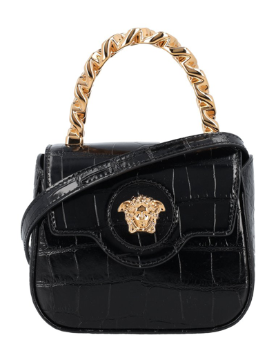 Versace La Medusa Embossed Mini Bag In Black