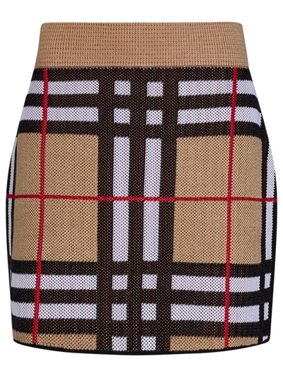 Burberry Tan Check Miniskirt In Brown
