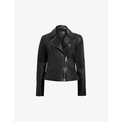 Allsaints Vela Asymmetrical-zip Leather Biker Jacket In Black