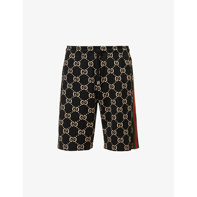 Gucci Gg Jersey Cotton Jogging Shorts In Black Camel Mc