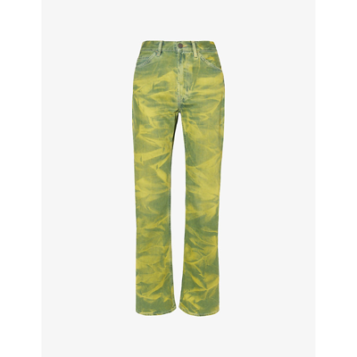 Acne Studios 1977 Abstract-wash Straight-leg Mid-rise Jeans In Yellow Blue