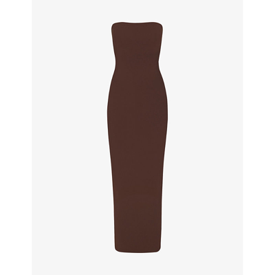 Skims Fits Everybody Square-neck Stretch-woven Maxi Dress In Cocoa