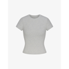 Skims Scoop-neck Cropped Stretch-cotton T-shirt In Light Heather Grey