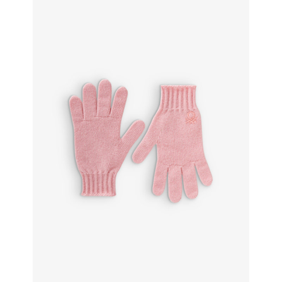 Benetton Boys Pink Kids Logo-embroidered Stretch Wool-blend Gloves 6-14 Years
