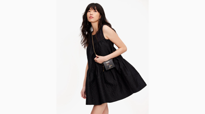 Kate Spade Women's Mainline Cloqué & Swiss-dot Minidress In Black