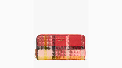 Kate Spade Morgan Museum Plaid Zip-around Continental Wallet In Red