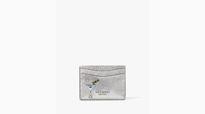 Kate Spade Shaken Not Stirred Embellished Metallic Cardholder In Silver