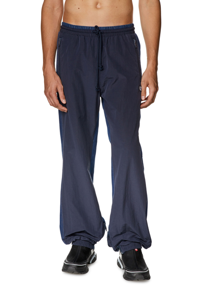 Diesel Track Pants In Wrinkled Nylon And Denim In Blue