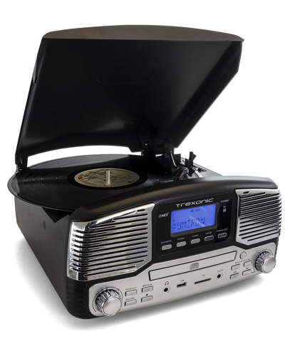 Trexonic Retro Wireless Bluetooth Record And Cd Player In Black
