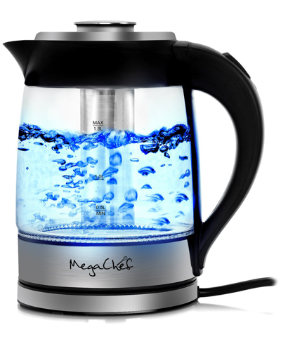 Megachef 1.8 Liter Cordless Glass And Stainless Steel Electric Tea Kettle With Tea Infuser In Silver