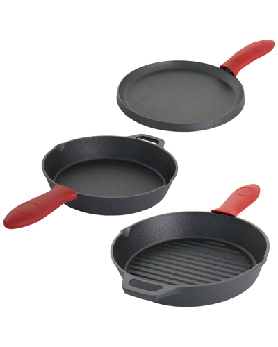 Megachef Pre-seasoned Cast Iron 6pc Set With Silicone Holders