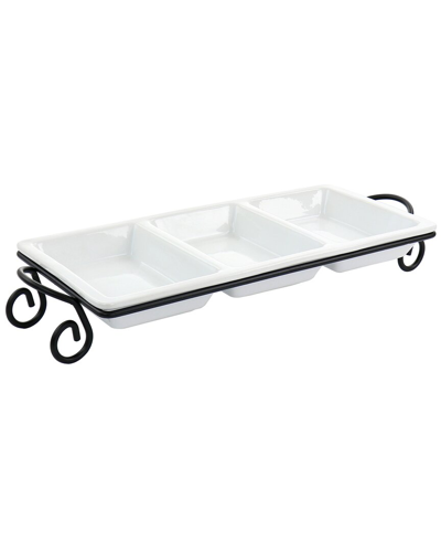 Elama 3-section Divided Porcelain Serving Tray With Rack
