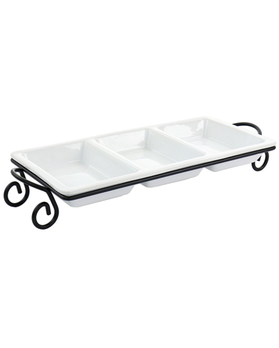 ELAMA ELAMA 3-SECTION DIVIDED PORCELAIN SERVING TRAY WITH RACK