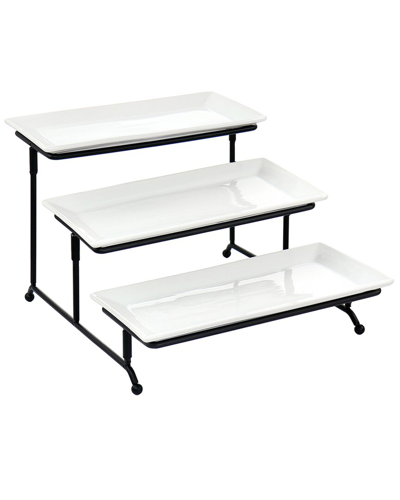 Elama 3-tier Rectangular Plate Porcelain Serveware Set