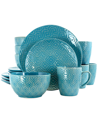 ELAMA ELAMA AQUA LILY 16PC STONEWARE DINNERWARE SET