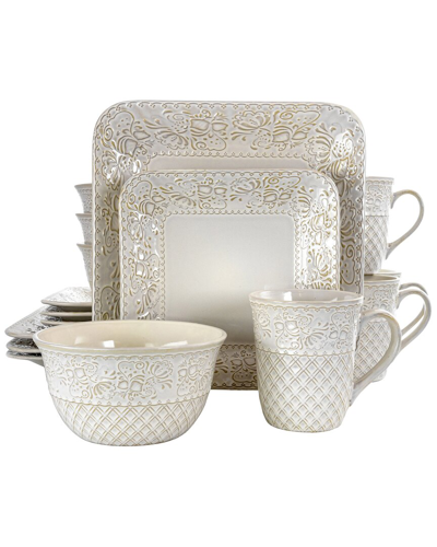 Elama Lotus 16pc Square Dinnerware Set