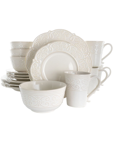 ELAMA ELAMA LUNA 16PC EMBOSSED SCALLOPED STONEWARE DINNERWARE SET