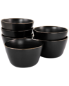 Elama Flat, Raised Rim, Gold-tone Trim Mateo 6 Piece Stoneware Bowl Set, Service For 6