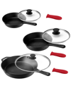 MEGACHEF MEGACHEF PRE-SEASONED 9PC CAST IRON SKILLET SET WITH SILICONE HOLDERS