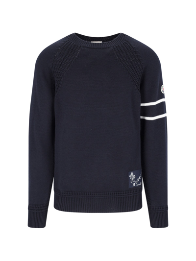 Moncler Logo Detail Wool Crewneck Sweater In Blue