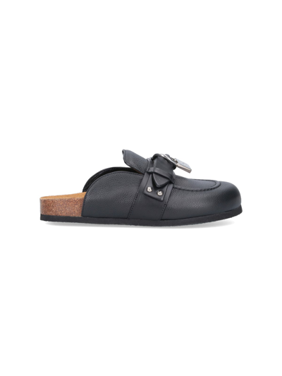 Jw Anderson Padlock Leather Mule Slides In Black