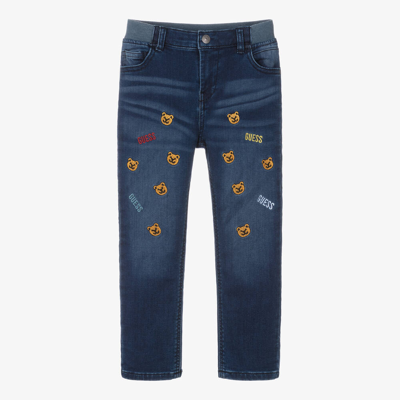 Guess Kids' Boys Blue Embroidered Jersey Jeans