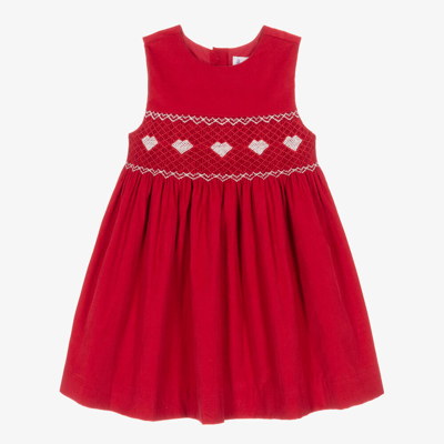 Rachel Riley Kids' Girls Red Hand-smocked Corduroy Dress