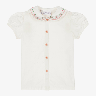 Rachel Riley Kids' Girls Girtls White Cotton Embroidered Blouse