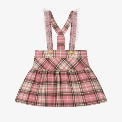 Monnalisa Babies' Tartan-print Dungaree Skirt In Pink