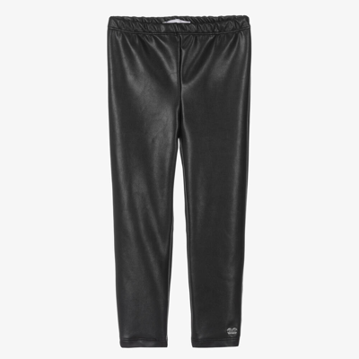 Monnalisa Kids' Logo-plaque Faux-leather Trousers In Black