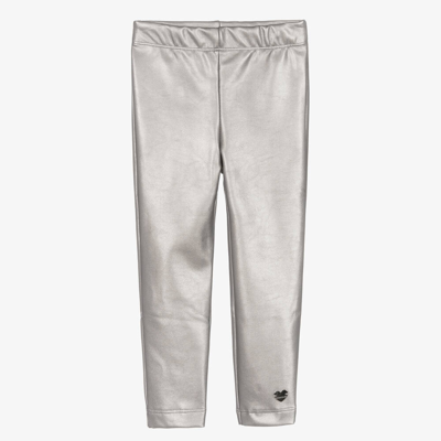 Monnalisa Kids' Logo-plaque Faux-leather Trousers In Silver