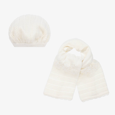 Sarah Louise Baby Girls Ivory Knit Hat & Scarf Set