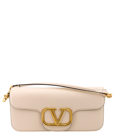 Valentino Garavani Locò Leather Shoulder Bag In White