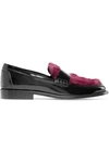 JOSHUA SANDERS LAST DANCE FAUX FUR-TRIMMED GLOSSED-LEATHER LOAFERS
