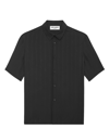 Saint Laurent Tonal Stripe Short Sleeve Silk Button-up Shirt In Black