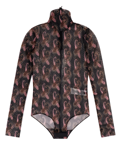 Etro Paisley Motif Nylon Bodysuit In Pink