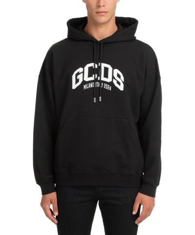 Gcds Black Logo Lounge Hoodie In White