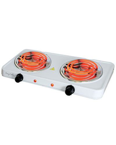 Megachef Electric Easily Portable Ultra Lightweight Dual Coil Burner Cooktop Buffet Range In White