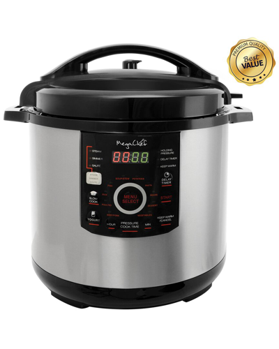 Megachef 12 Quart Steel Digital Pressure Cooker With 15 Presets And Glass Lid In Silver