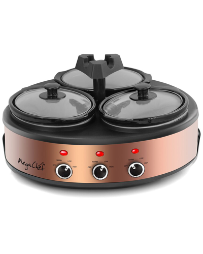 Megachef Triple 1.5 Quart Slow Cooker And Buffet Server In Copper