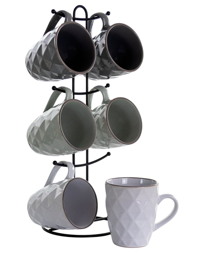 ELAMA ELAMA DIAMOND WAVES 6PC MUG SET WITH STAND