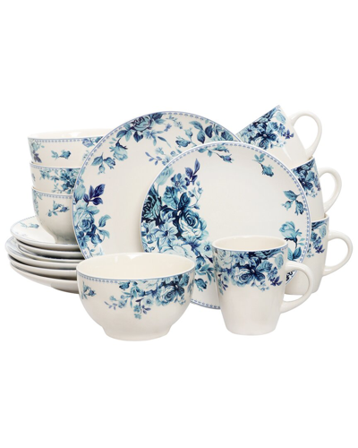 Elama Traditional Blue Rose 16 Piece Dinnerware Set