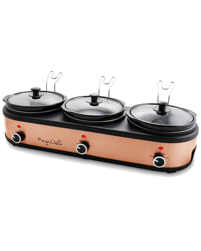 Megachef Triple 2.5 Quart Slow Cooker And Buffet Server In Copper