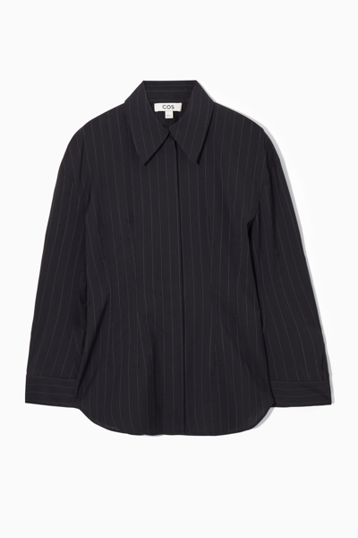 Cos Waisted Wool Shirt In Blue