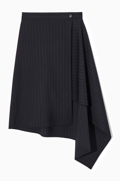 Cos Asymmetric Pinstriped Wool Skirt In Blue