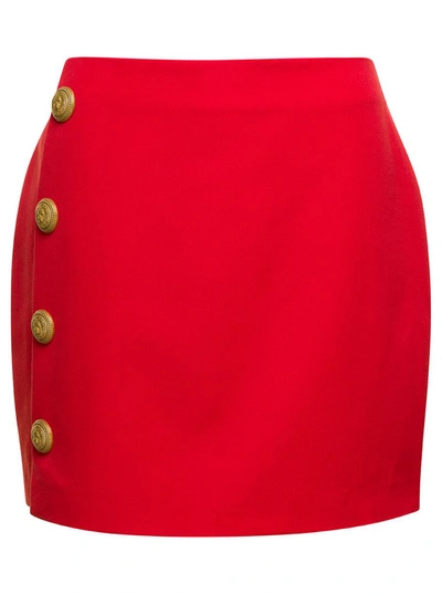Balmain 4 Buttons Asymetric Short Skirt In Red