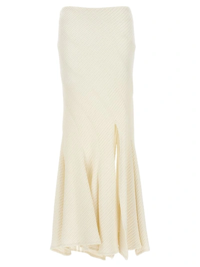 A.w.a.k.e. Waffle-knit Pleated Midi Skirt In White