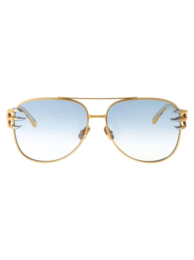 Anna-karin Karlsson Claw Voyage Sunglasses In Gold Blue Lens